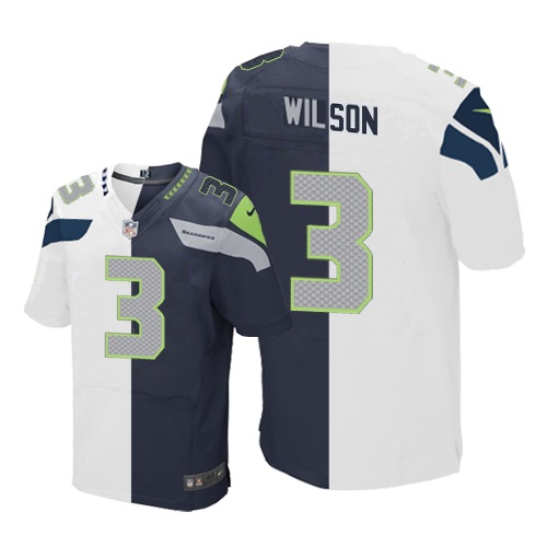 Men's Elite Russell Wilson Nike Jersey Navy/White - #3 Split Fashion NFL Seattle Seahawks